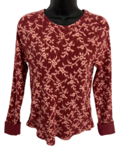 Knox Rose Women&#39;s Size XS Floral Burgundy Top Thermal Blouse Long Sleeve Stretch - £8.34 GBP