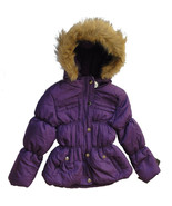 ROTHSCHILD Purple Faux Fur Trim Hooded Shirred Peplum Puffer Jacket Coat... - £15.72 GBP
