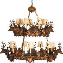 Chandelier 14 Stag Heads Deer Rustic 2-Tier OK Casting 14 Candelabra Light - £6,030.49 GBP