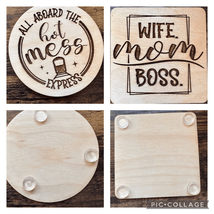 Handmade in Maui Wood Coasters Set 2 Wife. Mom. Boss. ALL Aboard the Hot Mess Ex - £19.39 GBP