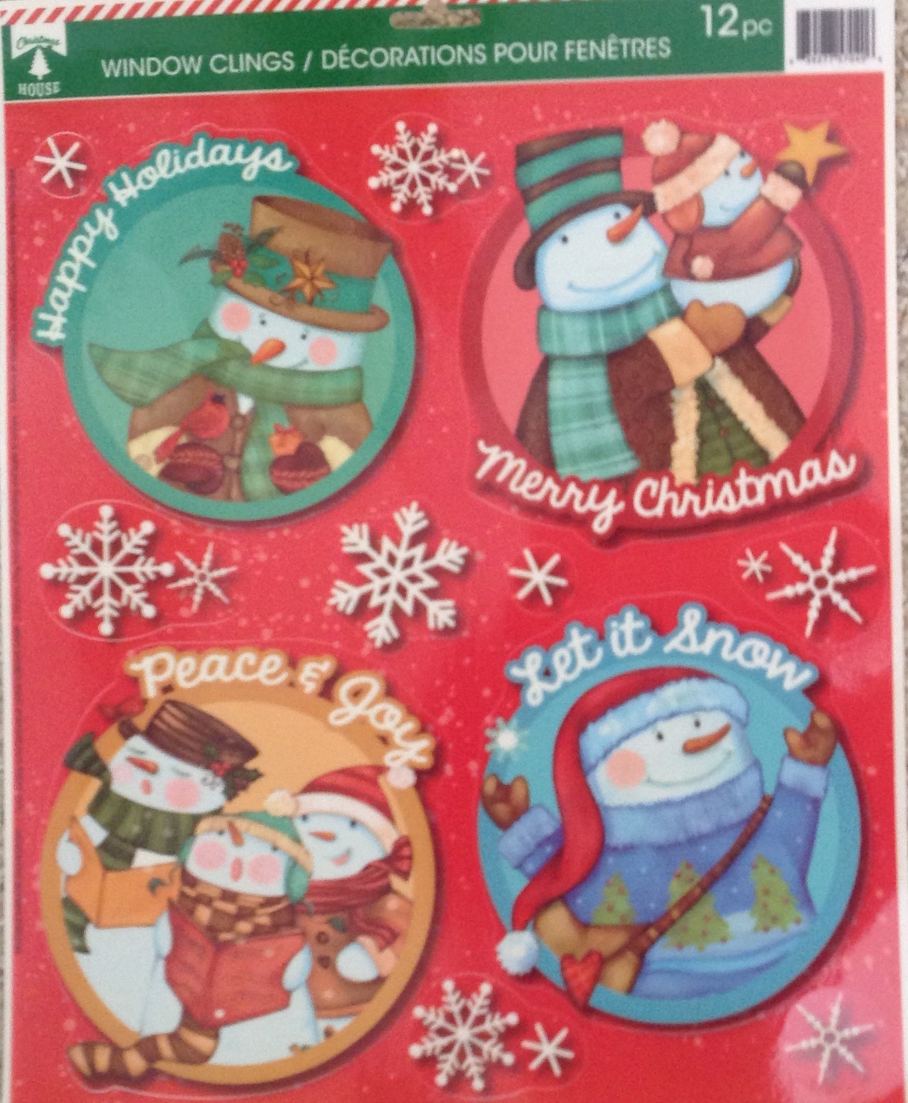 Static Window Clings Christmas Snowmen Snowflakes Peace & Joy - $8.86