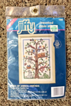 Vintage 1994 Sunset Jiffy Tree of Animals Counted Cross Stitch NEW - $13.86