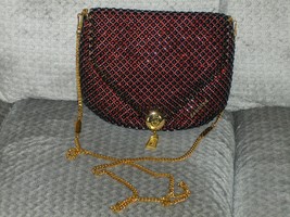 Esquire Collection Shoulder Bag Metallic Bead Purse Red Handbag Tote Sparkle - £19.55 GBP
