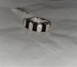 Black Spinel Baguette &amp; White Zircon Round Band Ring, Silver, Size 7, 2.23(TCW) - £27.49 GBP