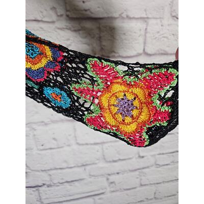 Joseph A.  Black Knit Top with Colorful Crochet 3/4 Sleeves Sz Medium Silk Blend Item image 5