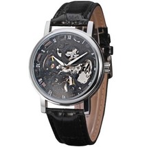 Winner Mechanical Watch Men&#39;s Fashion Casual Retro Roman Style Hollow-Out Watch  - £30.46 GBP