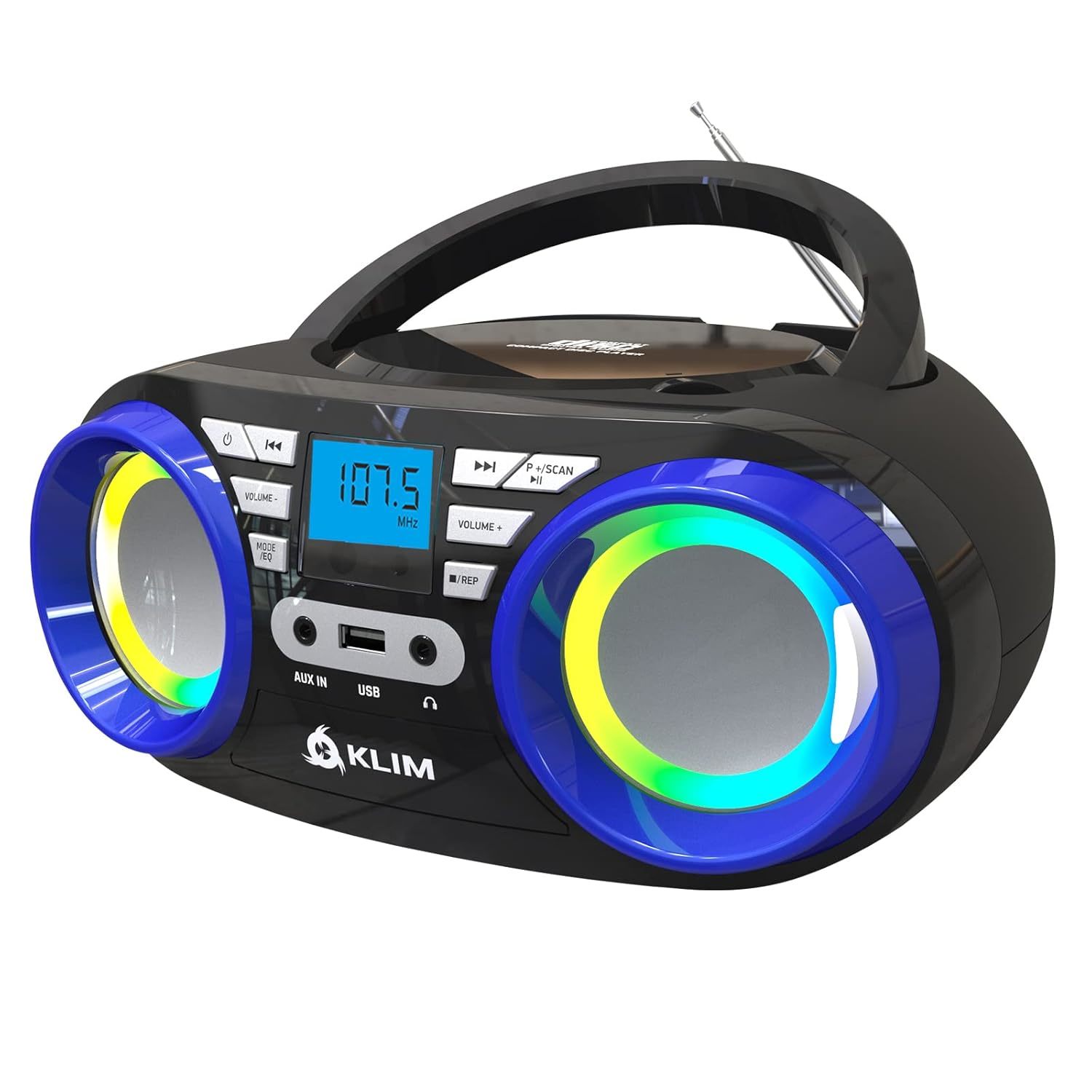 KLIM B3 Portable CD Player + FM Radio, CD, MP3, Bluetooth, AUX, USB, RGB Lights