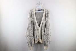 Vintage 90s Streetwear Mens Large Ribbed Cotton Knit Cardigan Sweater Plaid USA - £46.56 GBP