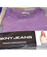 DKNY Jeans Sequin V Neck 3/4 Sleeve drawstring waist Sweater  Purple Sz L - £21.64 GBP