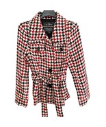 Last Kiss Vintage 90&#39;s Red Black Houndstooth Double Breasted Pea Coat Large - $51.88 CAD