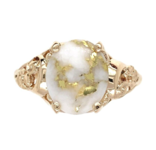 10k Yellow Gold 3.16ct Genuine Natural Gold Vein Quartz Ring Size 9.25 (#J6937) - $628.65