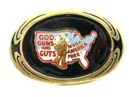 1983 God Guns Guts Made America Free Brass Belt Buckle by NAP 092614 - £35.49 GBP