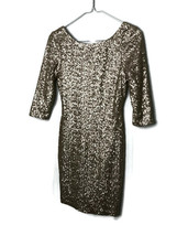 Ruby Rox Size Small Gold Sequin Bodycon Fitted Dress 3/4 Sleeve - £9.72 GBP