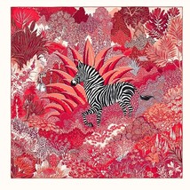 Hermes Scarf Mountain zebra 90 cm red silk Carre horse animal - £500.95 GBP