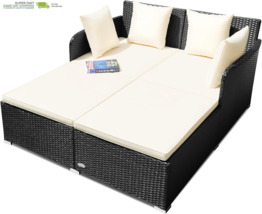 Outdoor Rattan Daybed, Patio Loveseat Sofa Set W/Comfortable Cushions, E... - $472.32