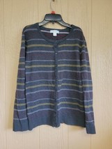 Christopher &amp; Banks Sweater sz Large Gray Multi Stripes Button Down - £12.14 GBP