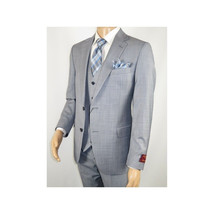 Men Suit BERLUSCONI Turkey 100% Italian Wool Super 180's 3pc Vested #Ber7 Sky image 4
