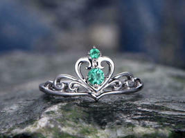 1.05Ct Emerald Cut 14K White Gold Over Princess Unique Crown Engagement Ring - £78.46 GBP
