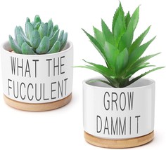 Succulent Pots, Popvip 3.15 Inch Ceramic Funny Planter Pots With Bamboo Tray, - £35.32 GBP
