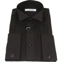 Men CEREMONIA Tuxedo Shirt 100% Cotton Turkey #CVS 15 ATP Black Wing Tip Pleated image 2