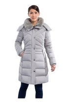New London Fog Women&#39;s Hood Faux-Fur Collar Puffer Walker Coat Pearl Grey Size L - £116.49 GBP