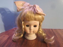 Vintage PORCELAIN/CERAMIC Head Parts 4&quot; Blonde Braids Wig K Bow - £21.64 GBP
