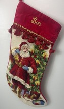 Lillian Vernon Needlepoint Christmas Stocking Santa Wool Velvet Personal... - $28.04