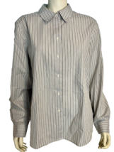 Foxcroft Wrinkle Free Gray, White, Black Striped Long Sleeve Blouse Size 18 - £21.65 GBP