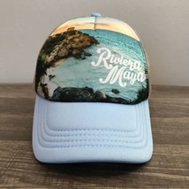 Riviera Maya Ocean Beach Banana Bay Tan Light Blue Trucker Cap Snap Base... - £15.01 GBP