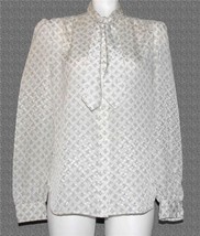 VTG Evan Picone Shimmery Squares Pastel Light Tones Attached Tie Blouse ... - $22.99
