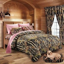 7 Pc King Black Woods Camo Comforter And Pink Sheet Pillowcase Set King - £75.98 GBP