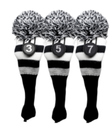 3 5 7 Set Vintage Pom Pom Retro Head Covers Knit Sock Black Longneck Gol... - $47.49 CAD