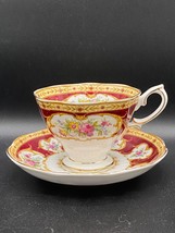 Royal Albert Cup &amp; Saucer &quot;Lady Hamilton&quot; white bone china with red, gold, roses - £30.53 GBP