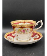 Royal Albert Cup &amp; Saucer &quot;Lady Hamilton&quot; white bone china with red, gol... - £30.09 GBP
