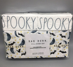 4pc Rae Dunn Halloween SPOOKY Moon Bats FULL Sheet Set Stars Embroidered NEW - £35.58 GBP