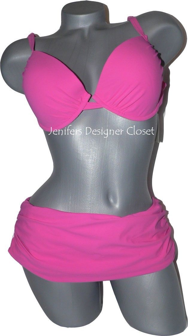 NWT GOTTEX swimsuit bikini 12 molded cups passion pink underwire sexy skirted - $87.29