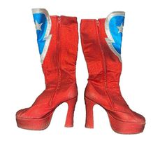 Red / Blue Glitter Platform Wonder / Superhero Boots Size 7 (08) - $120.51