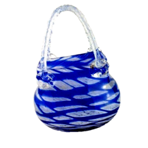 Murano Style Hand Blown Blue Glass Bag Purse Art Glass Collectible - £28.63 GBP
