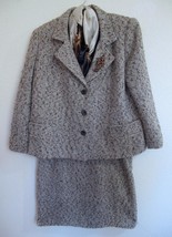 Vintage 1960s David Hayes Wool Tweed Suit 14 Jacket Skirt Brown Boucle S... - £35.38 GBP