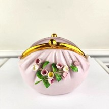 Lefton Japan Pink Clutch Purse Vase Planter Pink Flowers Gold Trim - £18.69 GBP