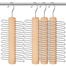 Wooden Necktie &amp; Belt Hanger 4Pack Natural Finish Wood Center Organizer ... - $22.99