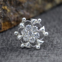 Floral Echte Sterlingsilber Weiße CZ Damen Nasenstecker Push Pin - $16.49