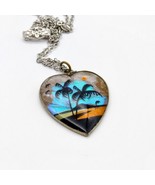 Tropical Butterfly Wing Pendant Necklace, Vintage Heart Shape with Rever... - £53.20 GBP