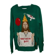 Tipsy Elves Green Knit Christmas Sweater Mens Size Large Happy Birthday Jesus - £21.86 GBP