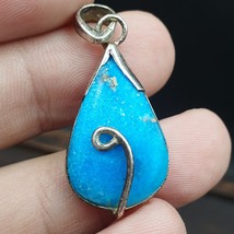 Beautiful Natural Blue Turquois Sterling Silver Pendant Necklace - £32.95 GBP