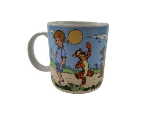 Disney Winnie The Pooh And Friends Thoughtful Spot Coffee Tea Cup Mug Blue Japan - £6.92 GBP
