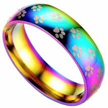 Fashion Colorful Titanium Steel Ring with Small Puppy Footprints - £14.16 GBP