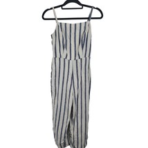 Old Navy Jumpsuit Womens Medium Blue White Striped Pockets Straight Leg Linen - £19.28 GBP