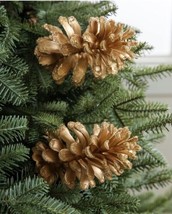 GIANT GOLD PINECONES PICKS SET OF 12 CHRISTMAS TREE DECORATION HANDCRAFTED - £201.16 GBP