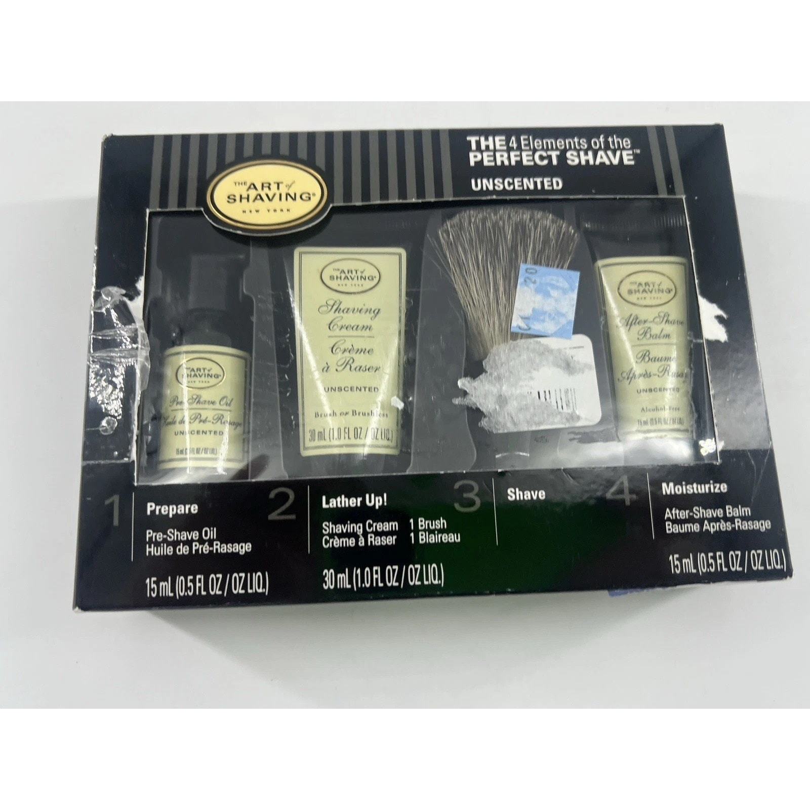 The Art of Shaving Kit-4 Piece Set Travel Unscented Oil/Balm Cream/Brush... - $14.49